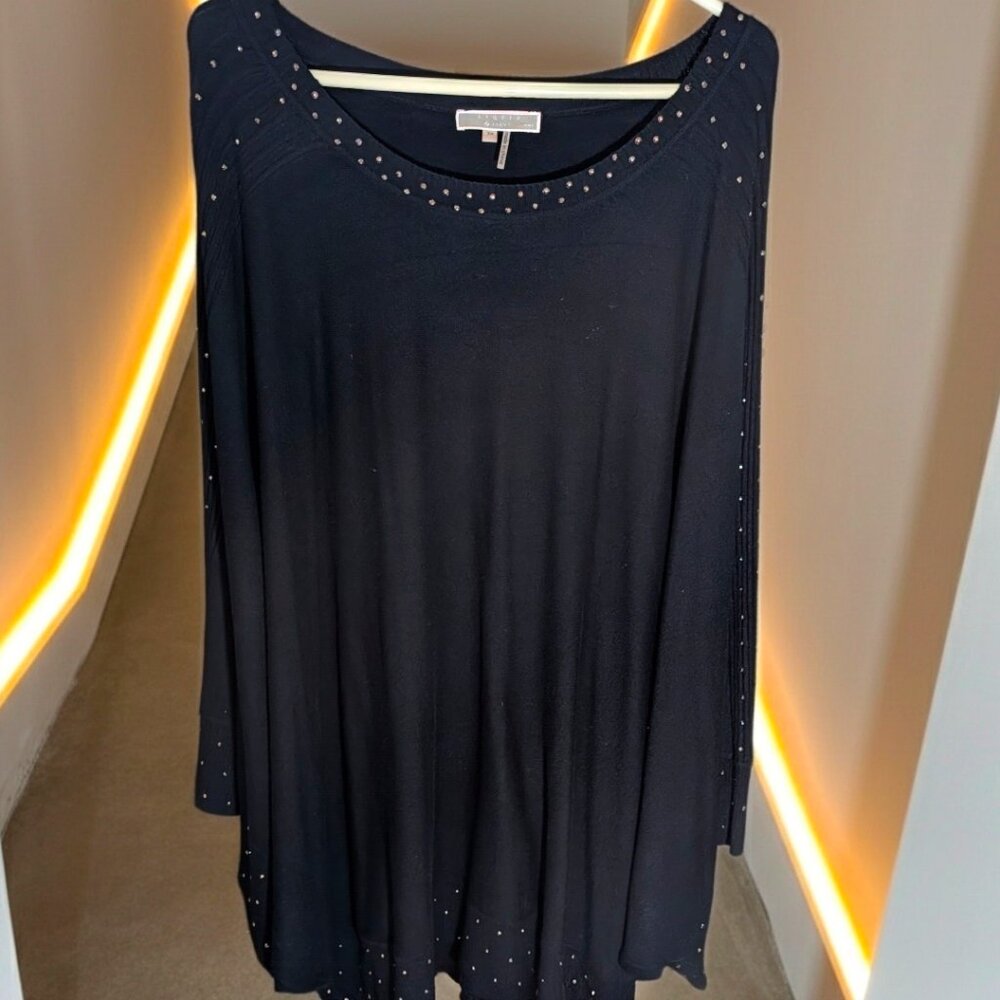 Liquid by Sioni Black Rhinestone Wool Blend Poncho Whimsigoth Plus Size 3X
